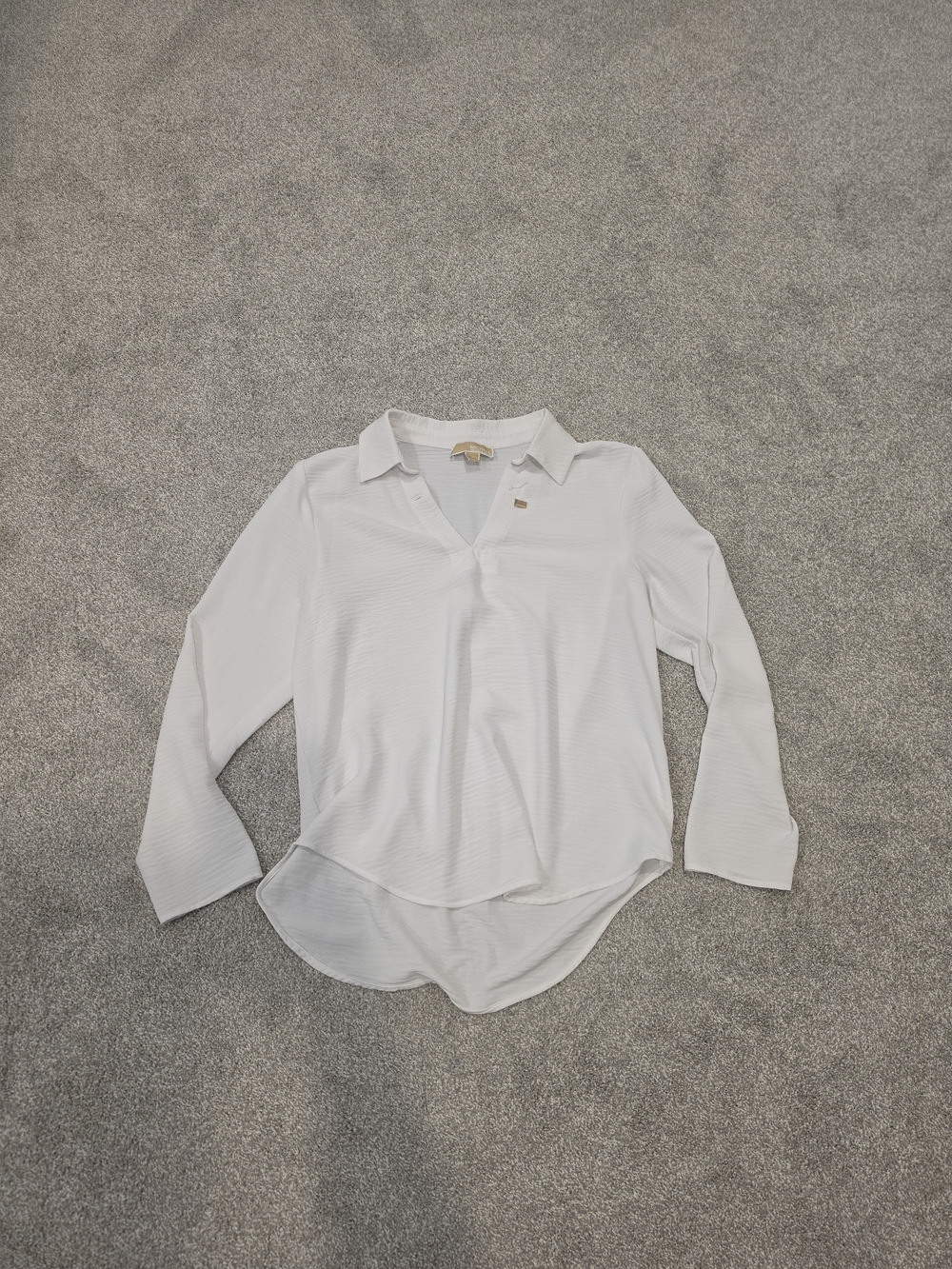 Michael Kors White Collared V-Neck Long Sleeve Top